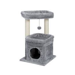 Indoor Small Natural Sisal Plush Cat Tower (Color: Grey, Type: Pet Supplies)