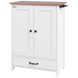 Pet Feeding Station, Dog Food Storage Cabinet w/ Raised Dog Bowls, Adjustable Panel, Hooks for Medium Dogs, White (Option: White-915x450x195 mm)
